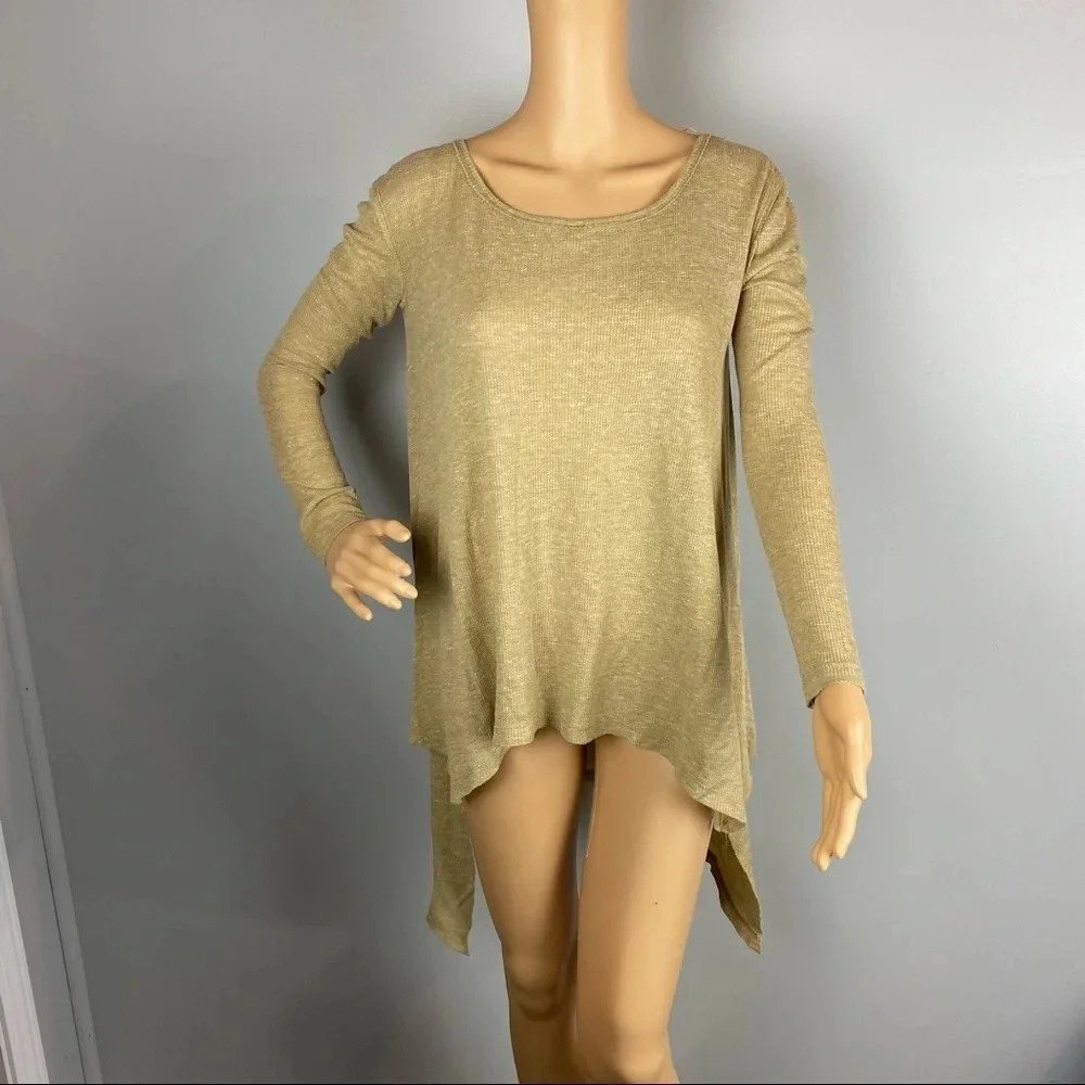 We the Free Womens XS Tan Long Sleeve Thermal Flowy Top Tunic Shirt